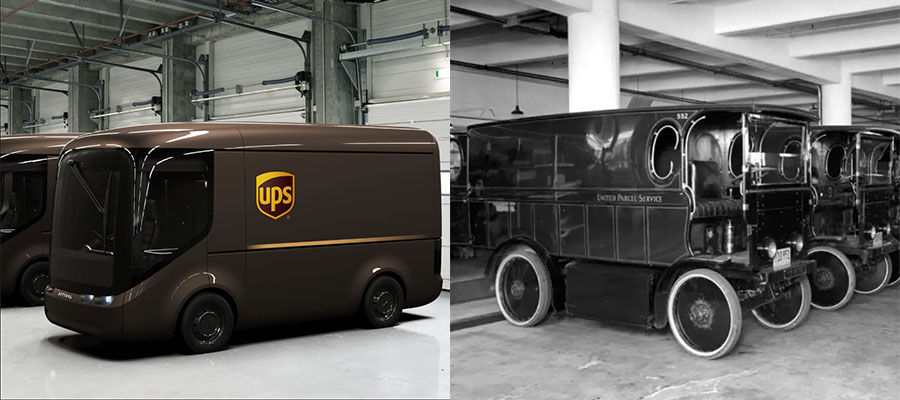 Old and new UPS delivery vehicles